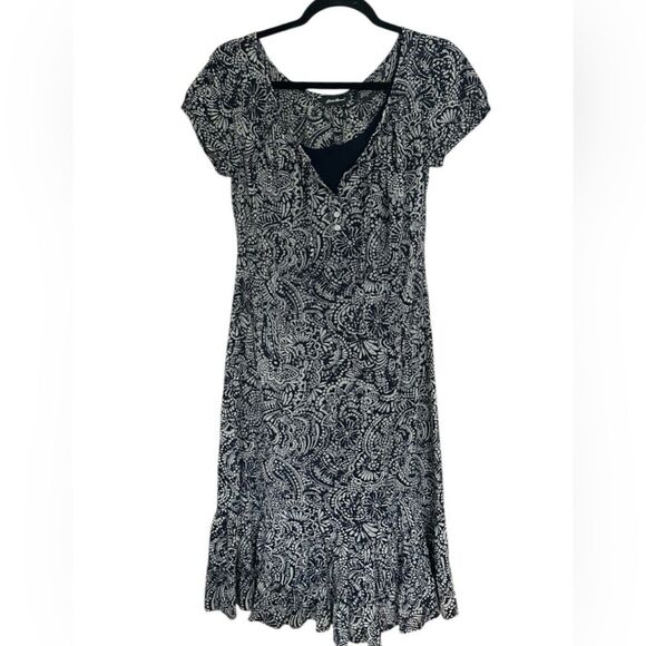 Eddie Bauer Blue Paisley Floral Peasant Lined Dress. Built-in cami. Size S - Picture 1 of 8